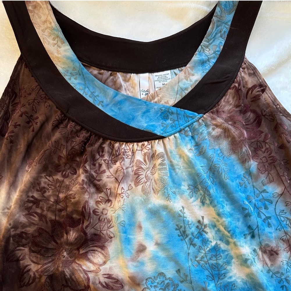 Y2K Tank Top Womens M Chocolate Brown Turquoise Velvet Burnout Coastal Cowgirl - Picture 3 of 7